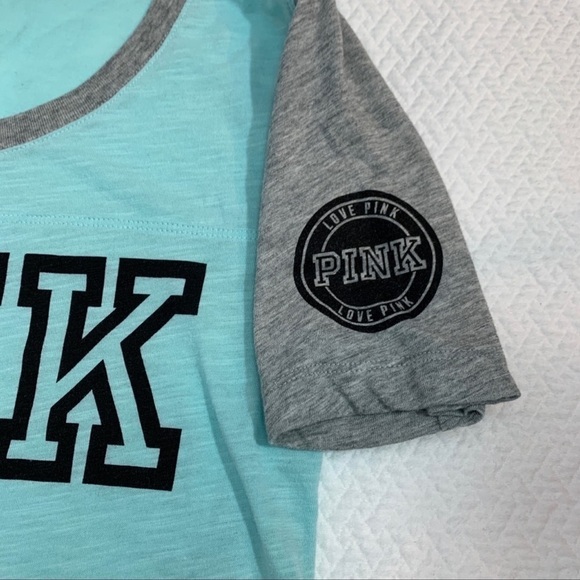 Victoria's Secret PINK Short Sleeve Mint Green/Grey T-Shirt S - Picture 5 of 9